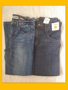 Lot of 2 Pairs Gymboree Boys Jeans 10 Dark Wash Straight Adjustable Waist NWT